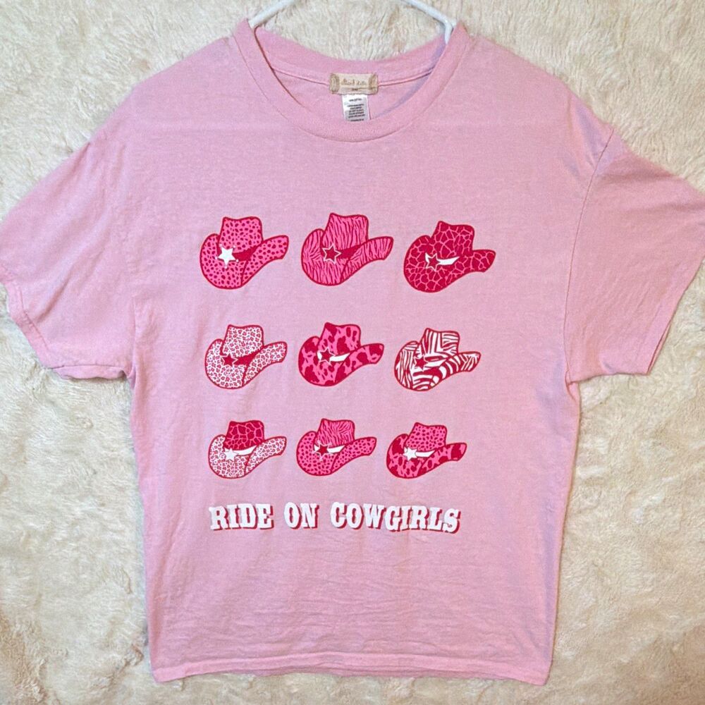 Altar'd State Pink Western Cowgirl Graphic Crew Neck Short Sleeve Cotton Tee S/M